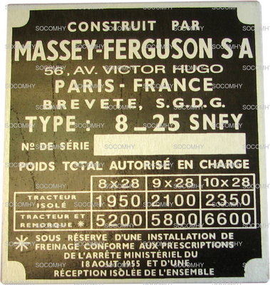 plaque constructeur ancienne massey ferguson en Français pour Massey Ferguson Série 100 135