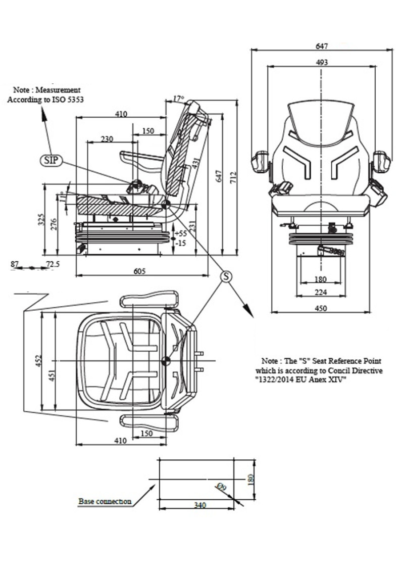 Siège Pneumatique De Tracteur Avec Compresseur 12V – Réglable En Hauteur Et Poids, Accoudoirs Rabattables