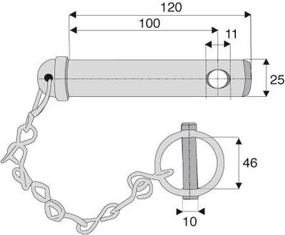 Axe d'attelage Cat 2; L:120; L1=100; d = 11 + goupille