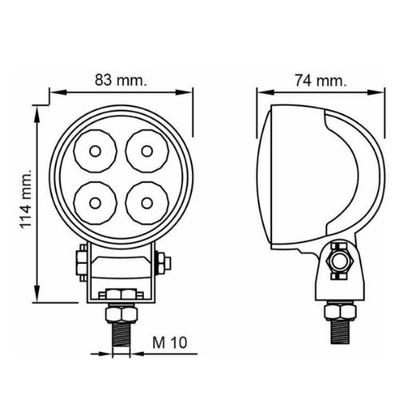 Feu de travail à led rond 83 mm dimension