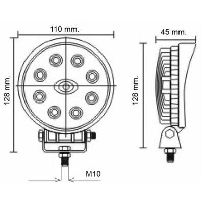 Feu de travail à led rond diam 110 8led 1600LM
