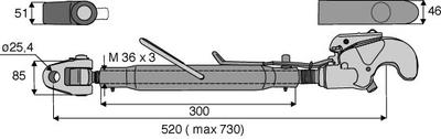 troisième point, barre de poussée avec articulation et crochet, tube M36